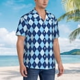 thumbnail image 3 of Balery Blue Squares Camisas hawaianas de manga corta para hombre, camisas playeras de corte holgado, camisas de vacaciones con botones,Small, 3 of 7