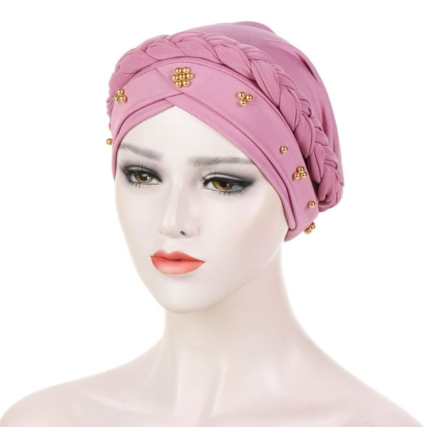 Gorro musulmán para la cabeza de primavera y otoño, de seda color leche, con cuentas de un solo color