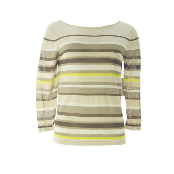 VELVET by Graham & Spencer Women's Striped Viscose Blend Boat Neck Top Medium Citron