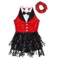 thumbnail image 5 of TiaoBug Kids Girls Sequins Tassel Latin Jazz Leotard Tango Rumba Samba Salsa Dance Dress with Hair Band Red 6, 5 of 7