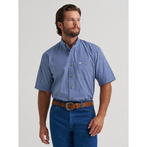 Wrangler Blue Relaxed Fit Plaid - Mens Shirt - 112379161