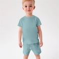 thumbnail image 1 of Conjunto de dos piezas de verano para niños y niñas de Honeeladyy, color liso, manga corta, pantalones cortos con cintura elástica, verde, 7-8 años, 1 of 8