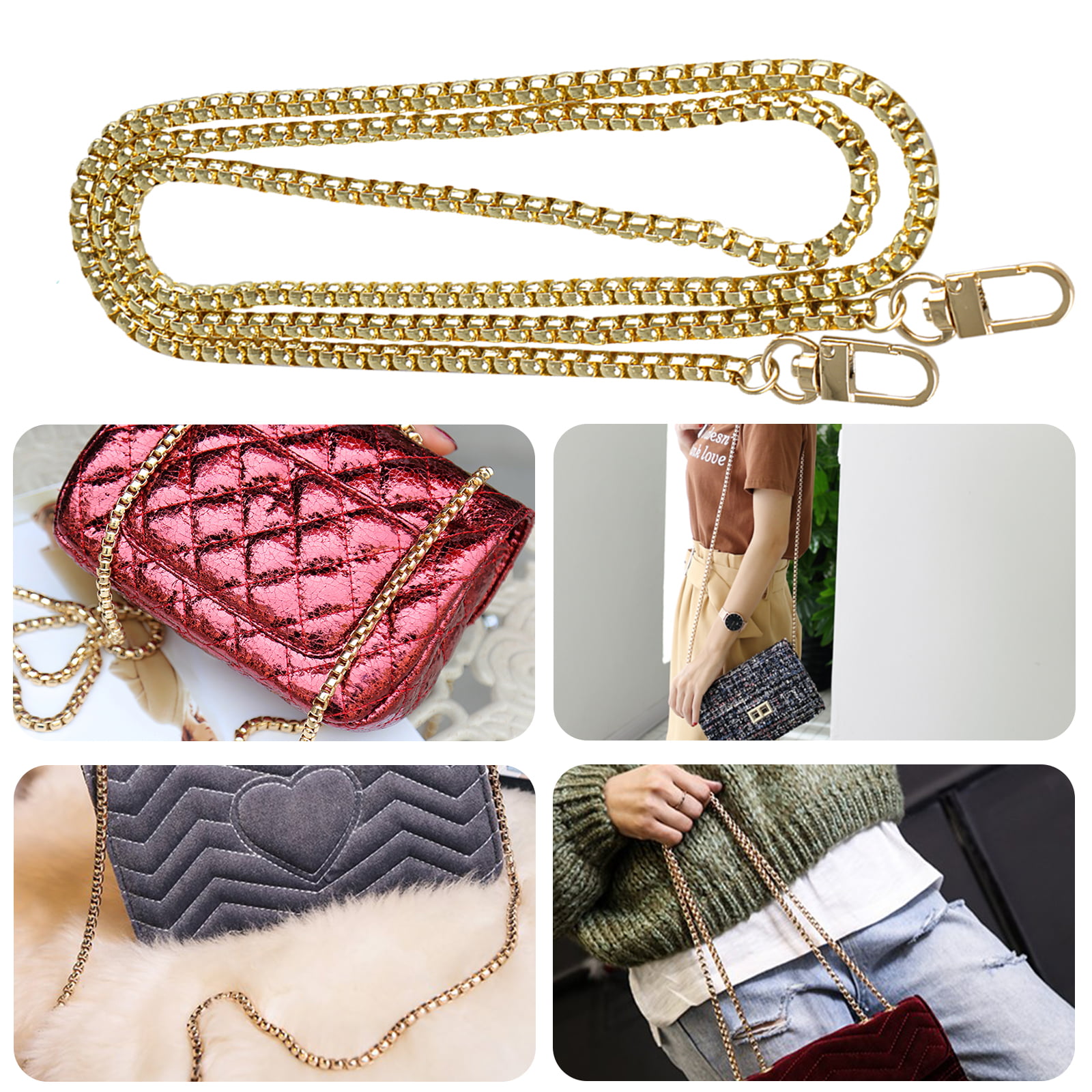 DIY Handbag Chain 8mm Bag Strap Fashion Plating Gold Tone Curb Chain 35.4 Inches