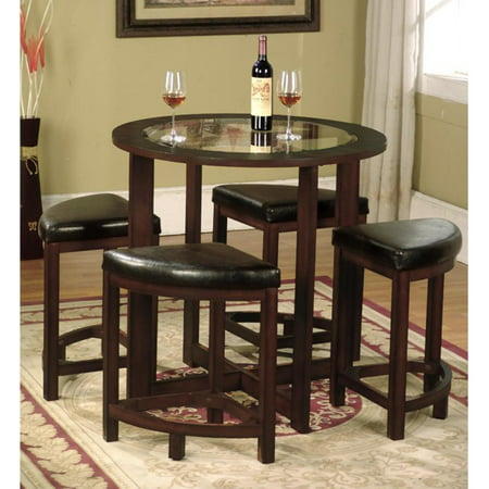 Roundhill Furniture Cylina Solid Wood Glass Top Round Dining Table with 4