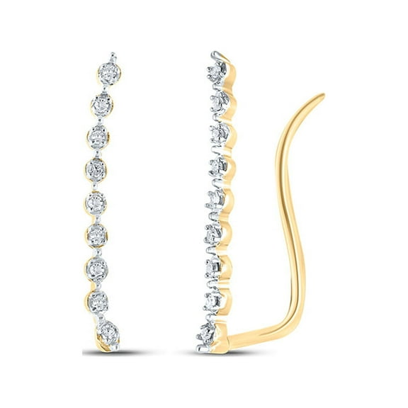 10kt Yellow Gold Womens Round Diamond Climber Earrings 1/20 Cttw
