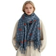 thumbnail image 2 of Women's Double Sided Cherry Print Scarf, Versatile Wrap and Shawl, Soft Faux Wool Neck Warmer, Lightweight Winter Scarf, All Season Fashion Accessory, Two Way Wear Scarf - Blue, 2 of 4