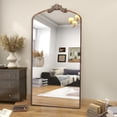 thumbnail image 5 of Oufan 36x66" Full Length Mirror, Ornate Metal Mirror, Arched Dressing Mirror with Carved Floral Wreath, Vintage Large Floor Mirror for Dressing Room, 5 of 10