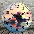 thumbnail image 2 of Creowell Round Wooden Wall Clock Flowers Rocks Water Print 10 Inch 10x10in, 2 of 8