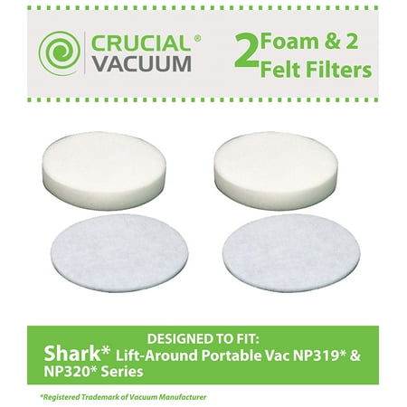 2 Foam & Felt Filter Kits for Shark Navigator NP319, NP320 Lift-Around Portable Handheld Canister Vacuums; Compare to Shark Part No. XFF318; Designed & Engineered by Think Crucial By Crucial Vacuum