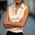 thumbnail image 6 of Women's Sleeveless Silk Satin Blouse, Casual V Neck Tank Top for Business, Office, and Dressy Summer Wear,Champagne,S, 6 of 7