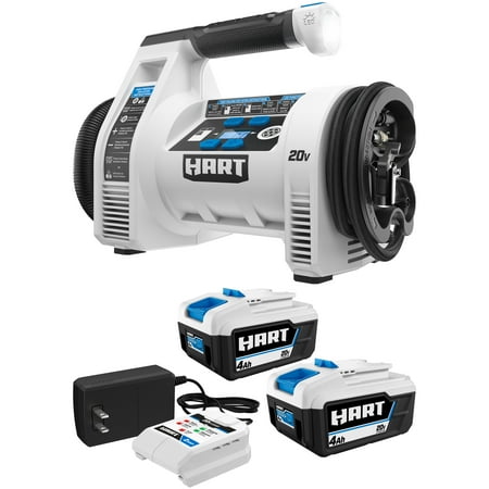 HART 20-Volt 2-Pack 4Ah and Charger Starter Kit and Dual Inflator Bundle