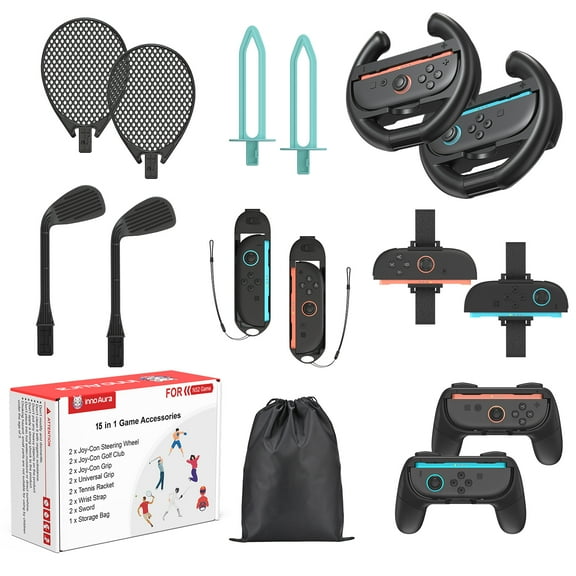 15 in 1 Nintendo Switch 2 Sports Accessories, Switch 2 Games Bundle with Joy-Con Steering Wheel, Golf Clubs so on