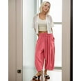 thumbnail image 2 of Women's Flowy Linen Pants Casual Wide Leg with Drawstring Pockets Summer Trousers 2024 Hippie Pants, 2 of 5