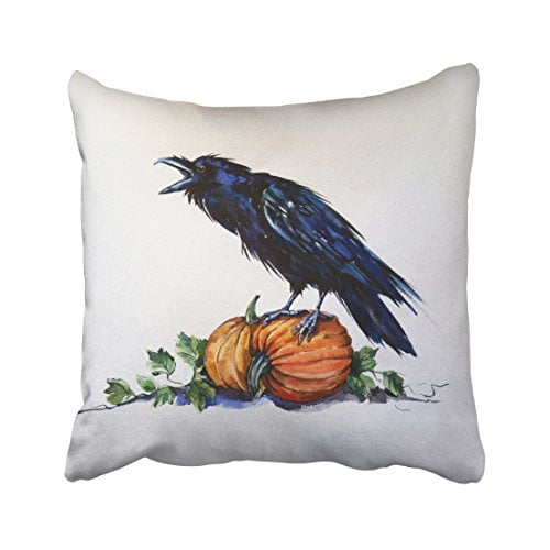 RYLABLUE Halloween Watercolor Pumpkin And Crow Decorative Pillow Cover With Hidden Zipper Decor Cushion Two Sides 20x20 inches