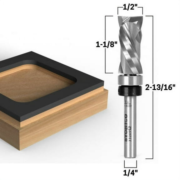 Top Bearing Ultra-Performance Compression Flush Trim Router Bit 1-1/8" H X 1/2" D - 1/4" Shank - Yonico 33209q