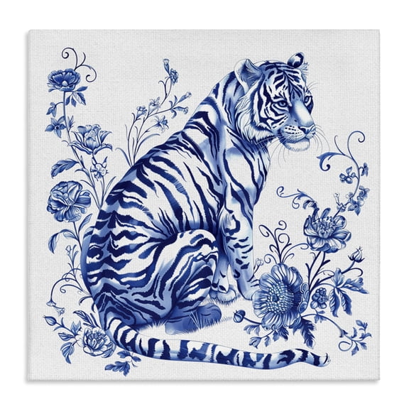 Traditional Ornate Floral Tiger Canvas Wall Art, design by Lettered and Lined