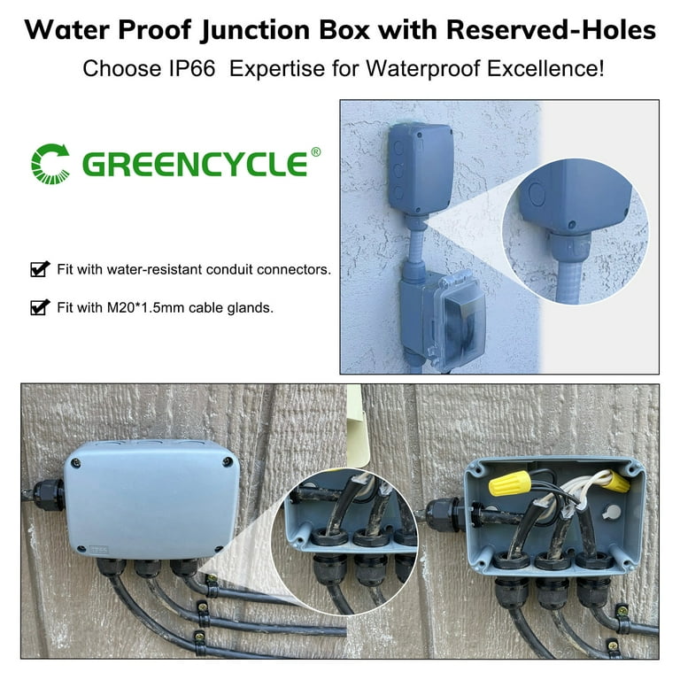 Greencycle Waterproof Junction Box, PVC/ABS Outdoor Electrical Enclosure, 3 1/4 inch x 2 3/4 inch x 2 1/4 inch (86x74x62mm), Grey Universal Device Box