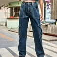 thumbnail image 7 of Aofany Jeans For Women Womens High Waist Street Loose Cargo Pants Pockets Jeans Trousers, 7 of 7