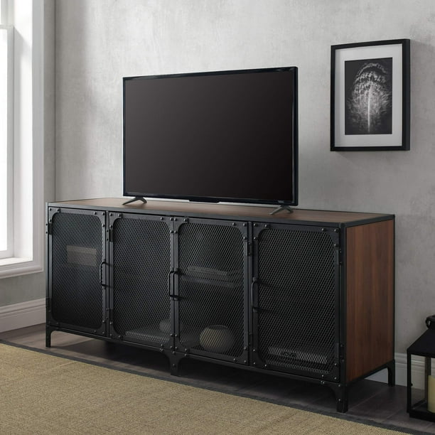 Walker Edison Malcomb Urban Industrial 4 Door Metal Mesh TV