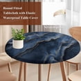 thumbnail image 5 of Abstract Marble Texture Round Fitted Table Cover Deep Blue Gold Crack Art Waterproof Table Cloth with Elastic Edge Wipeable Tablecloth for Picnic Camping Party Fits 55"-60" Diameter, 5 of 8