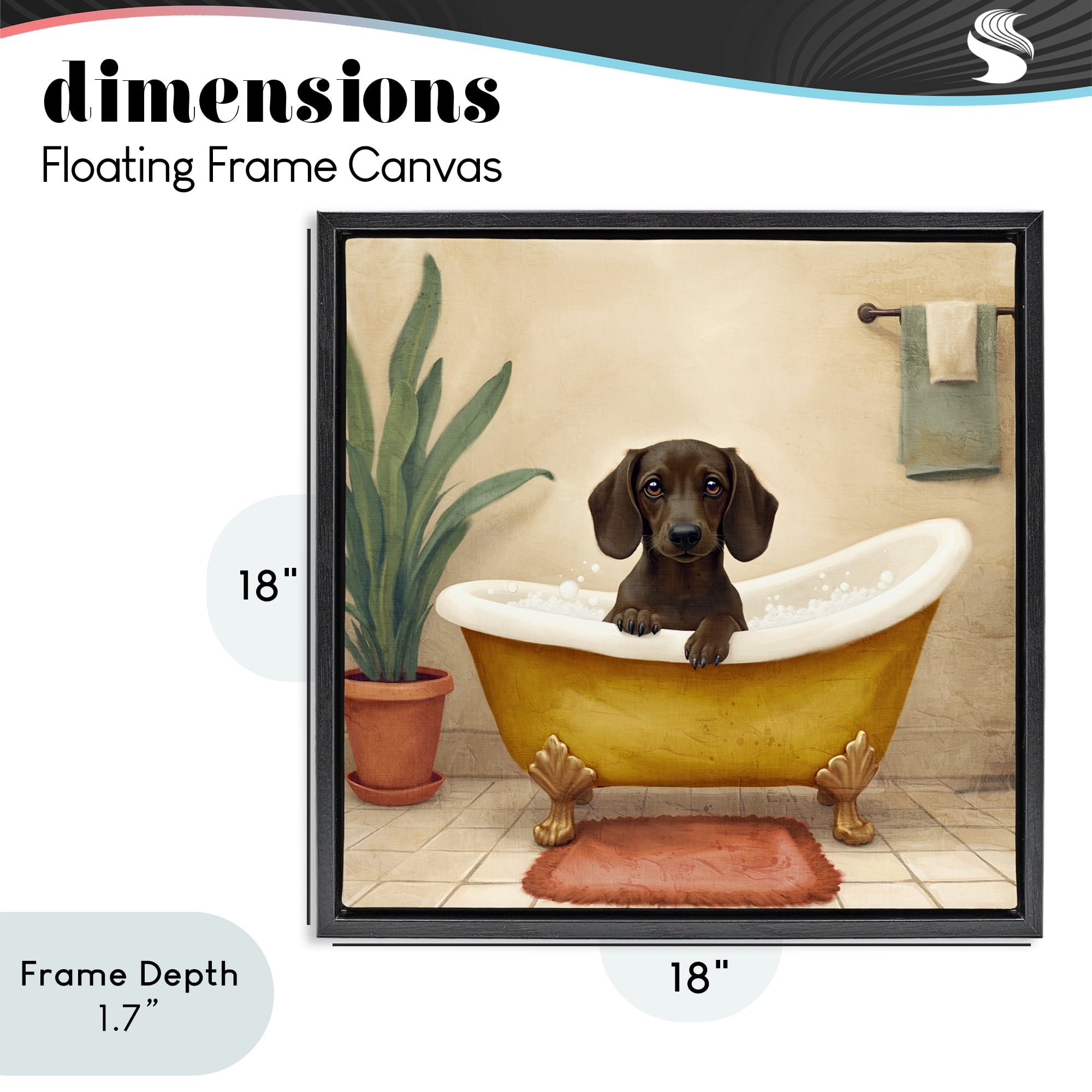 Stupell Industries Bubble Bath Brown Dog Black Framed Floater Canvas Wall Art, design by Kim Allen