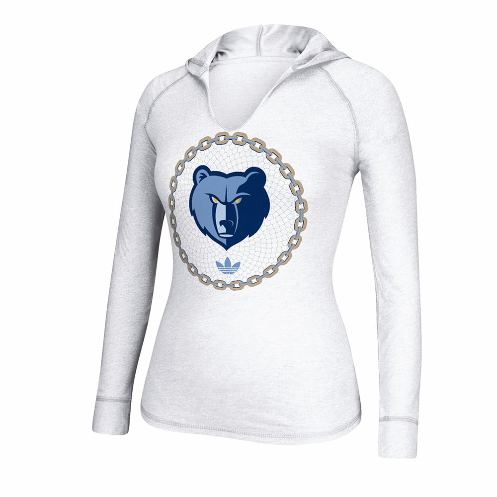 Memphis Grizzlies NBA Adidas White "No Weak Link" Heather Hooded Long Sleeve T-Shirt For Women by Adidas