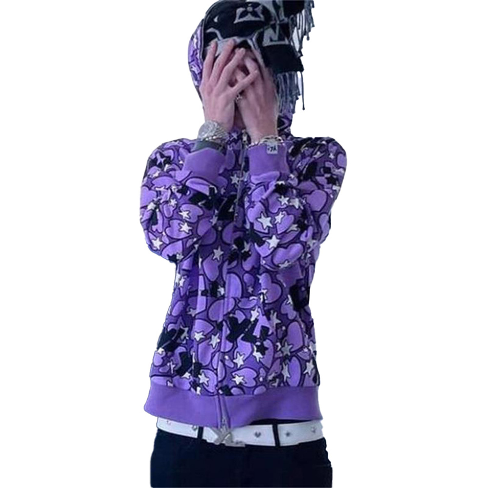 YIWEI Mens and womens star printed y2k zippered hoodie coat Purple S -  Walmart.com