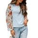thumbnail image 1 of Suéter informal de invierno con cuello redondo y mangas largas en azul, talla S, estampado con mangas farol, 1 of 6