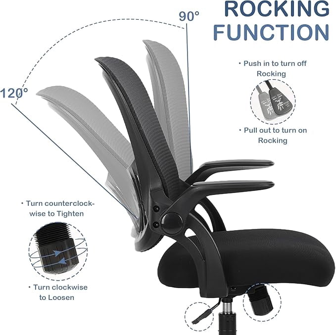 Ergonomic High-Back Mesh Office Chair - Breathable Waist and Back Support Computer Chair with Adjustable Armrests, Height Adjustment, and 360° Swivel Base(Black)