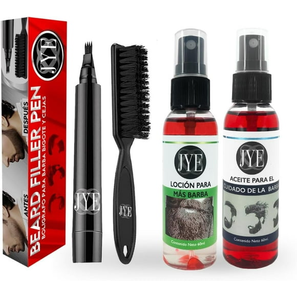 Lapiz Bolígrafo para rellenar huecos de barba y Bigote, Impermeable, Cubre canas. Incluye tratamiento natural para crecimiento de barba y aceite para barba JYE