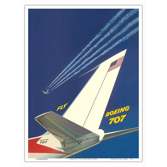 Fly the Boeing 707 Aircraft - Vintage Travel Poster by David Klein c.1960s - Master Art Print (Unframed) 9in x 12in