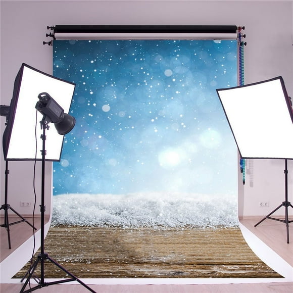 YUSDECOR 5x7ft Photography Backdrops Frozen Snow Blue Background with Wood Floor for Children Photo Video
