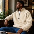 thumbnail image 5 of Delconic Mens Quarter Zip Fleece Pullover Jacket Long Sleeve Stand Collar Warm Outerwear Casual Relaxed Fit for Fall Winter White 5XL, 5 of 7