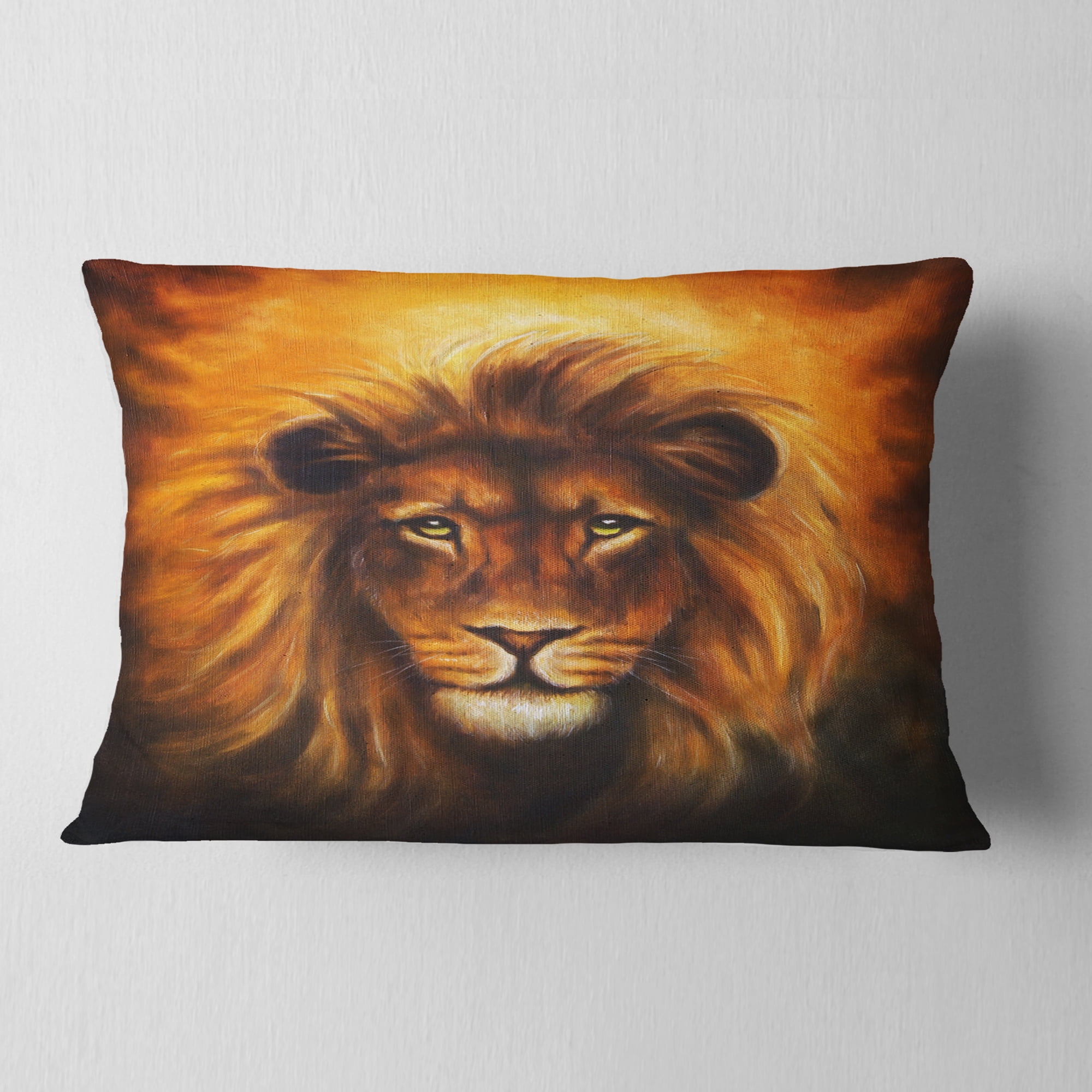 Designart Lion Head with Golden Mane - Animal Throw Pillow - 12x20