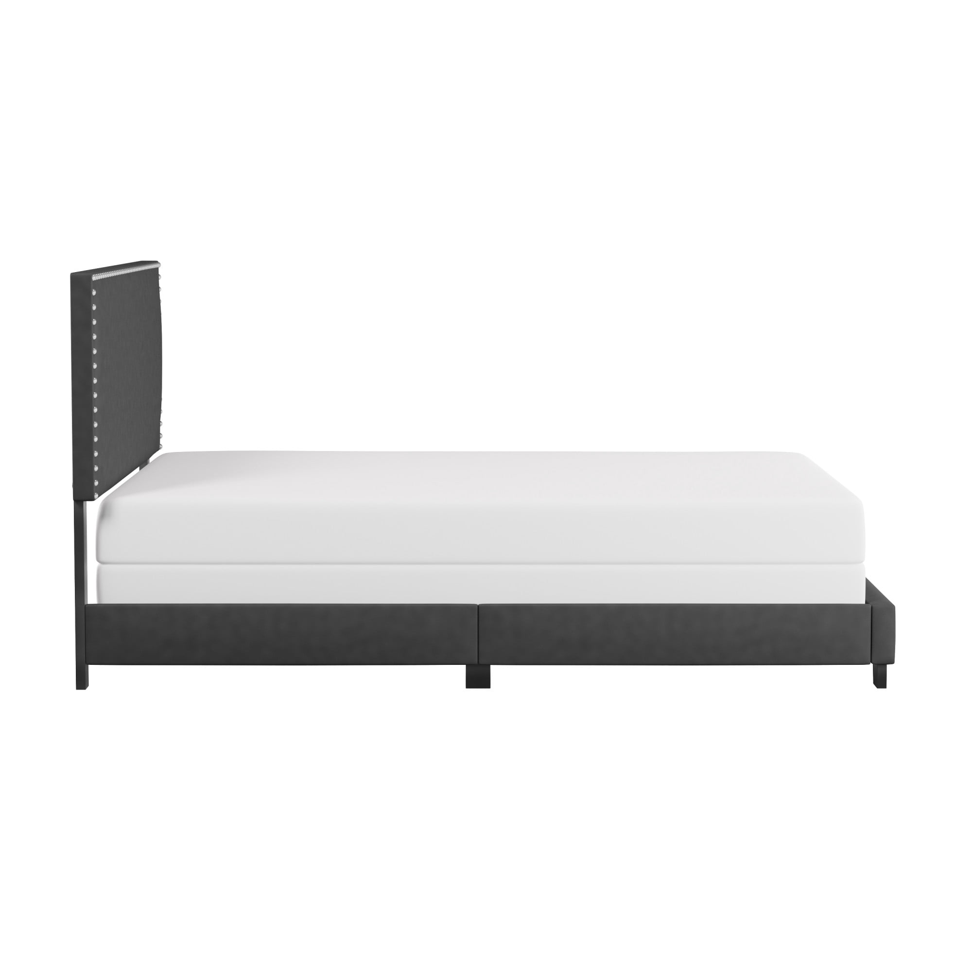 Willow Nailhead Trim Upholstered Queen Bed, Charcoal Faux Leather