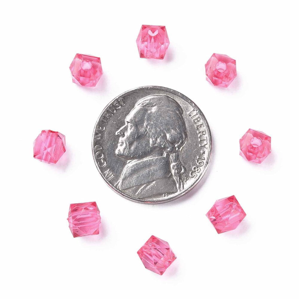 500gs Transparent Acrylic Beads Faceted Square Cerise 5.5x5.5x5.5mm Hole: 1.8mm about 4485pcs/500g