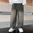 thumbnail image 2 of NOLDARES Boys Casual Baggy Denim Pants Kids Elastic Waist Wide Leg Jeans with Pockets(Grey,4-5 Years), 2 of 6