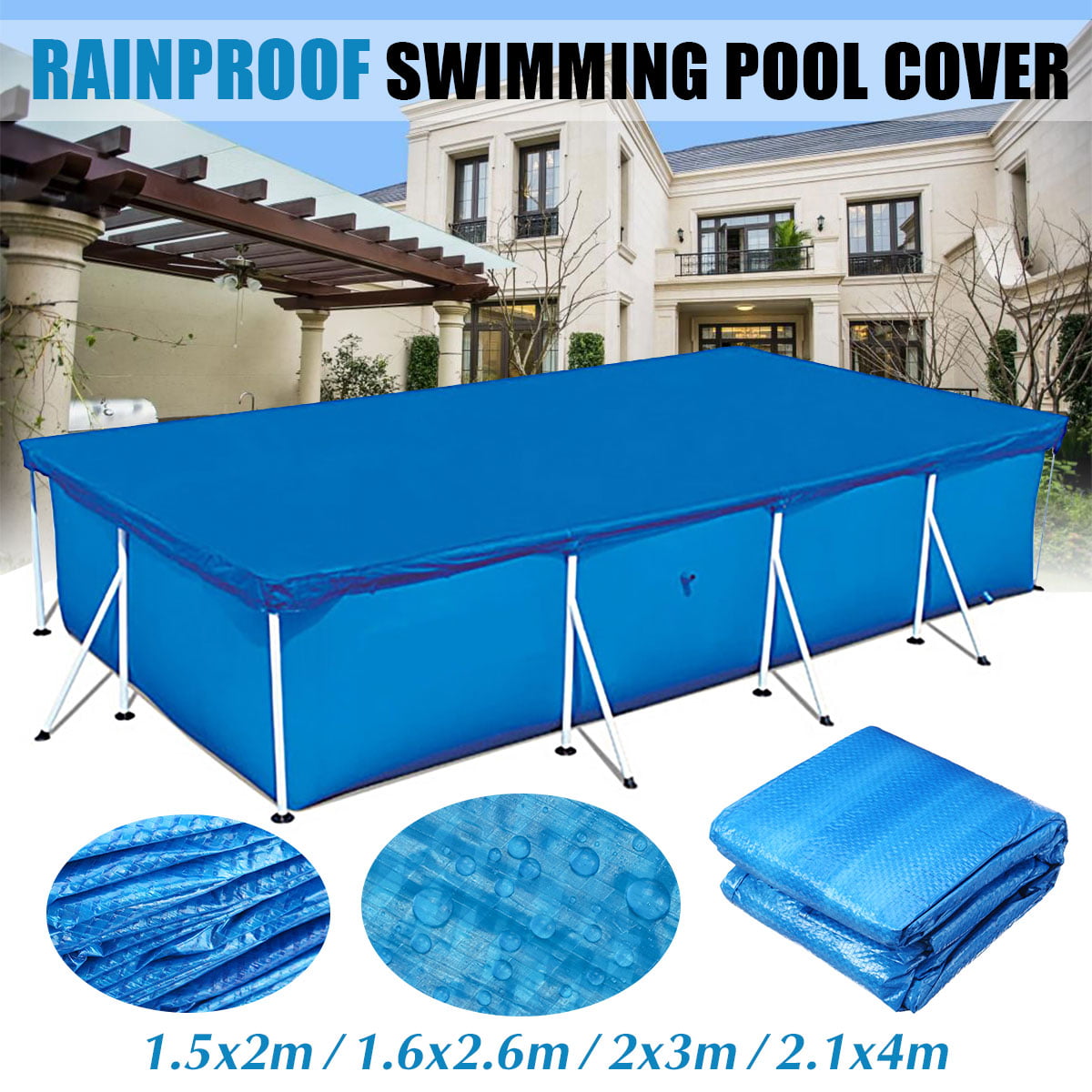 Rectangle Swimming Paddling Pool Cover Inflatable Easy Fast Set Rope Multi-size 