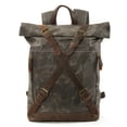 thumbnail image 1 of Mochila de senderismo de lona de cera impermeable para hombres, bolsa de viaje al aire libre, mochila antirrobo para computadora, mochila enrollada retro xuanjing unisex, 1 of 2