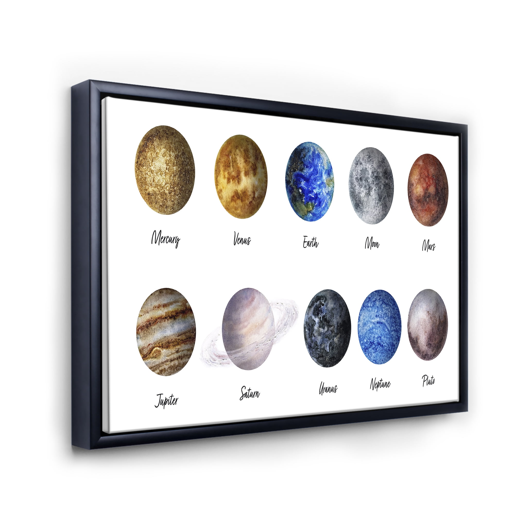 Designart 'All Planets United On White' Modern Framed Canvas Wall Art Print