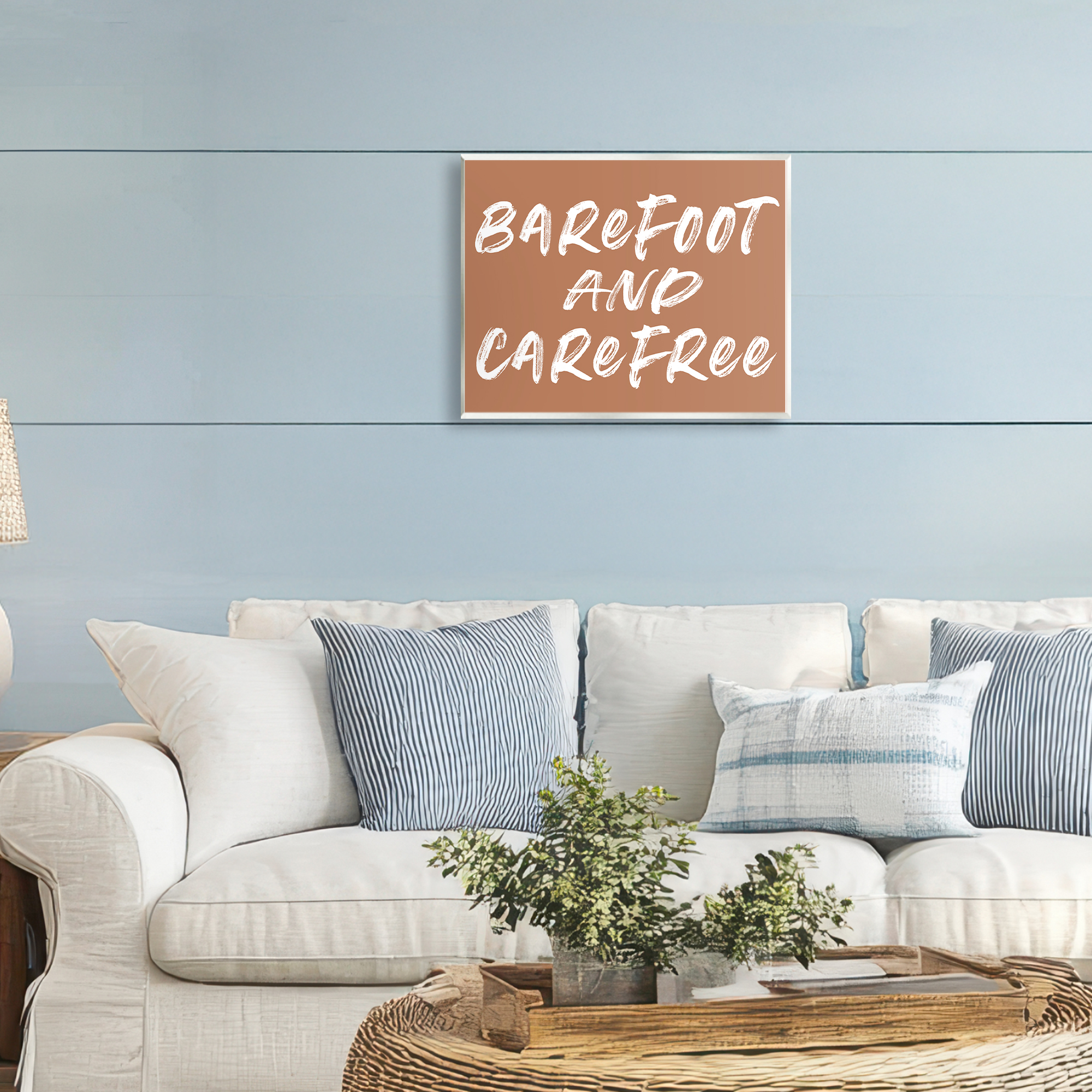 Barefoot & Carefree Brown Wall Plaque Art, design by Lettered and Lined
