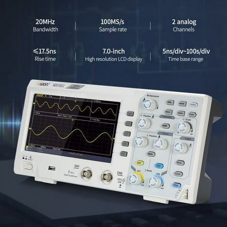 OWON SDS1022 Oscilloscope Oscillometer Digital Storage Oscilloscope 2CH 20MHz 100MS/s 7" LCD Display