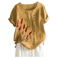 thumbnail image 1 of TSADFHJI Hauts Col en V pour Femmes Rouge Rétro Coton et Lin Broderie Chemise Décontractée Manches Courtes TTTG Jaune, 1 of 2