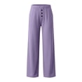thumbnail image 6 of Women's Cotton Yoga Pants Wide Leg Straight, Mid Elastic Waist Stretchy Soft, Pockets Casual Solid Color, Lounge Workout Fitness Lounge Pants | VerBelle,Purple 2XL, 6 of 8