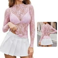 thumbnail image 2 of Yokua Mesh Top for Women Long Sleeve Mock Neck Sheer Blouse Floral Lace Slim T-Shirt, 2 of 15