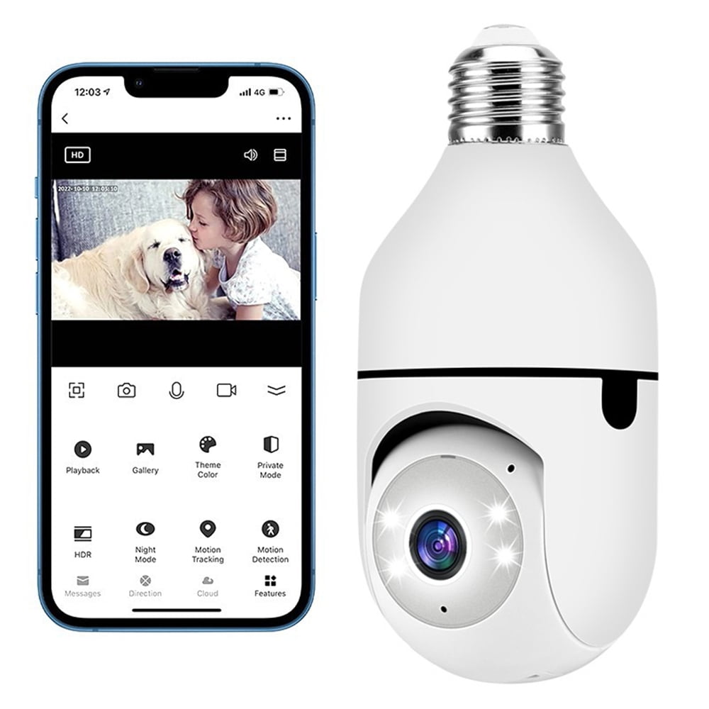 2K Light Bulb Security Camera, Light Socket Wireless Camera for Home