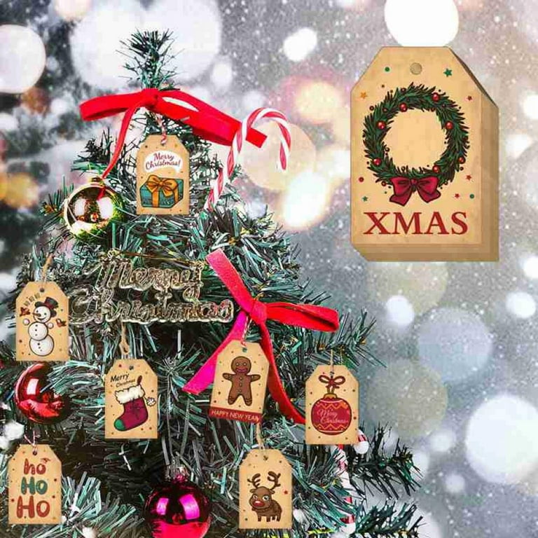 Visland 50PCS Kraft Paper Christmas Gift Tags，Xmas Brown Kraft