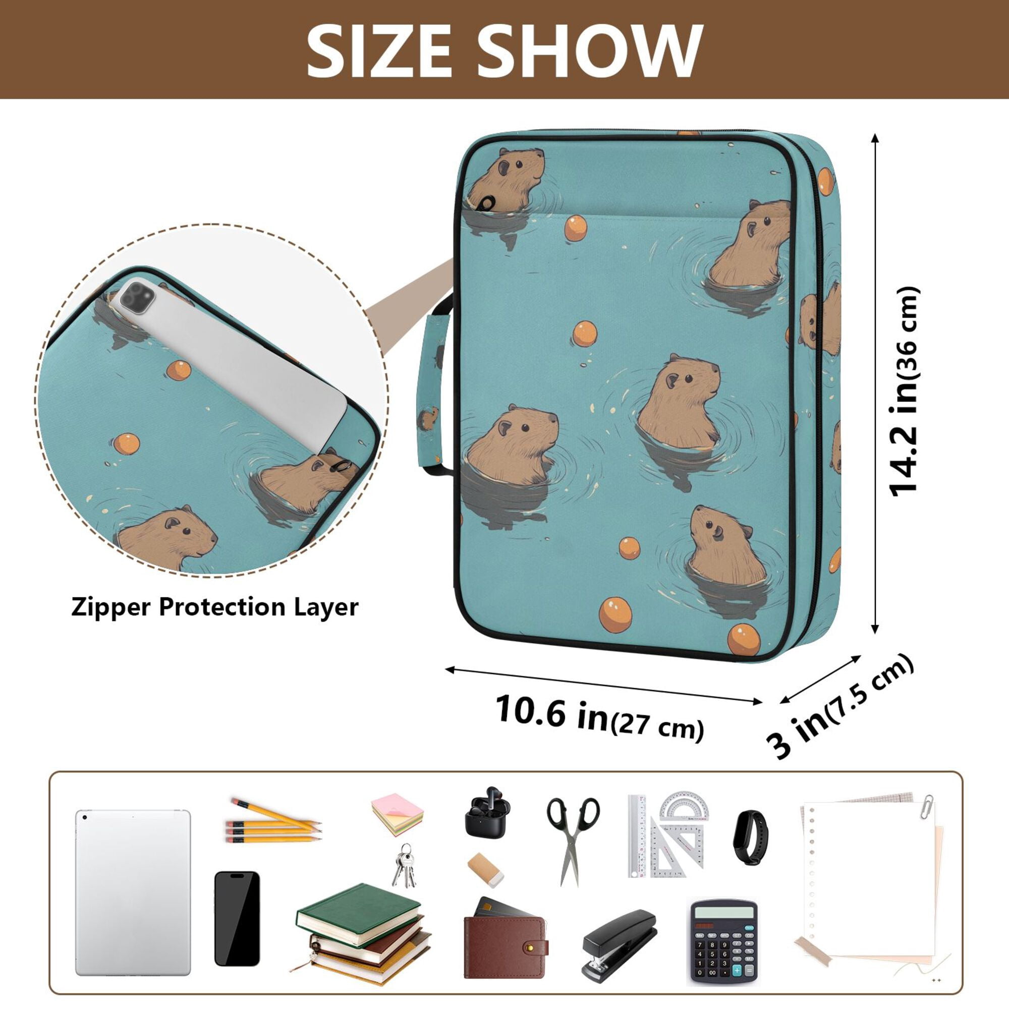 FORMRS Accordion File Folder A4 Size 7-Pocket Expanding Document Organizer Bag with 3 Ring Binder, Cartoon Capybaras