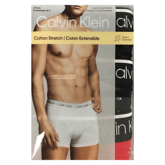 Calvin Klein Men's 3 Pack Cotton Stretch Trunk RedandBlack Size S