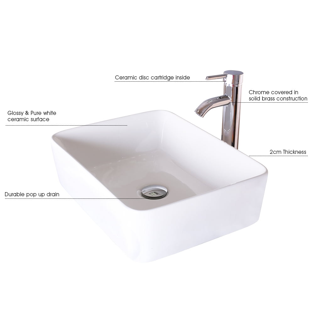 Eclife 18.9" Rectangular Ceramic Bathroom Sink Combo with Faucet 1.5 GPM and Pop up Drain Bathroom Bowl,White